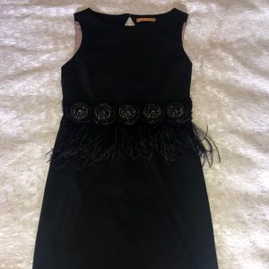 Alice+Olivia black fitted dress with black flowers